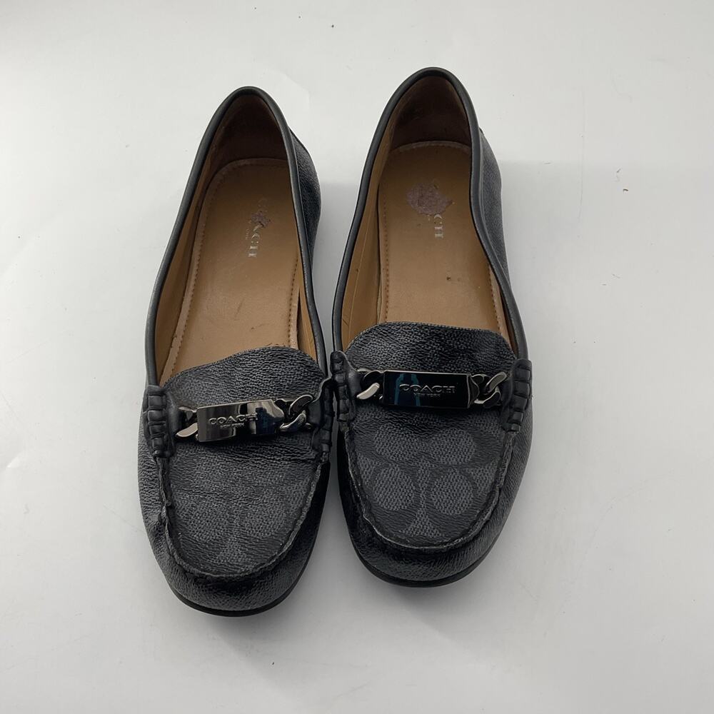 Coach Olive Signature Monogram Loafers Womens US 7.5B Gray Black Flats Shoes